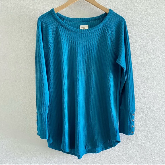 Chaser Tops - Chaser Teal Waffle Knit Thermal Size XL